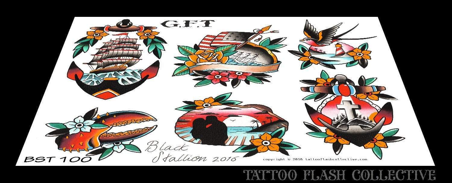 Black Stallion Tattoo digital download Black Stallion 5 page Digital Flash #100-#104