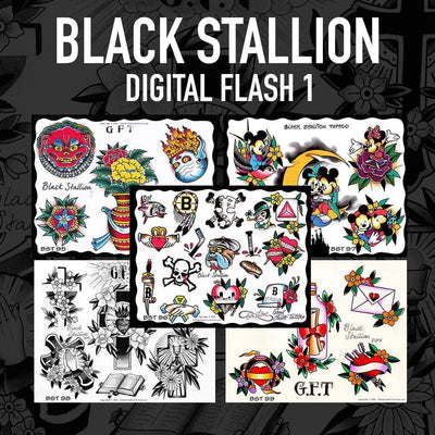 Black Stallion Tattoo digital download Black Stallion 5 page Digital Flash #95-#99