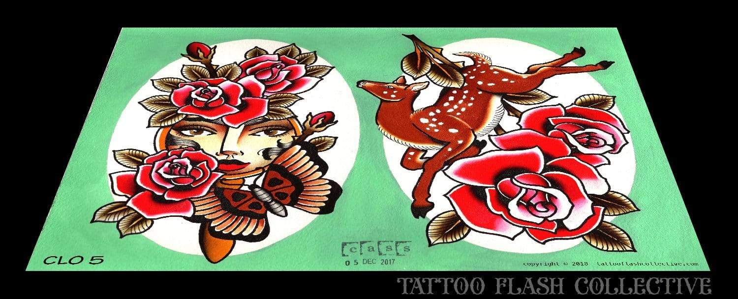 Cassie O'Neal 5 page Digital Flash #1-#5 - tattooflashcollective