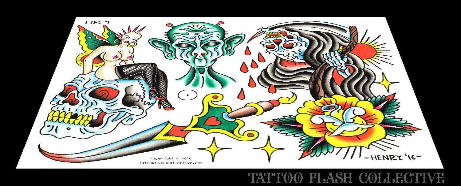 Henry Rodriguez 5 page Digital Flash #1-#5 - tattooflashcollective