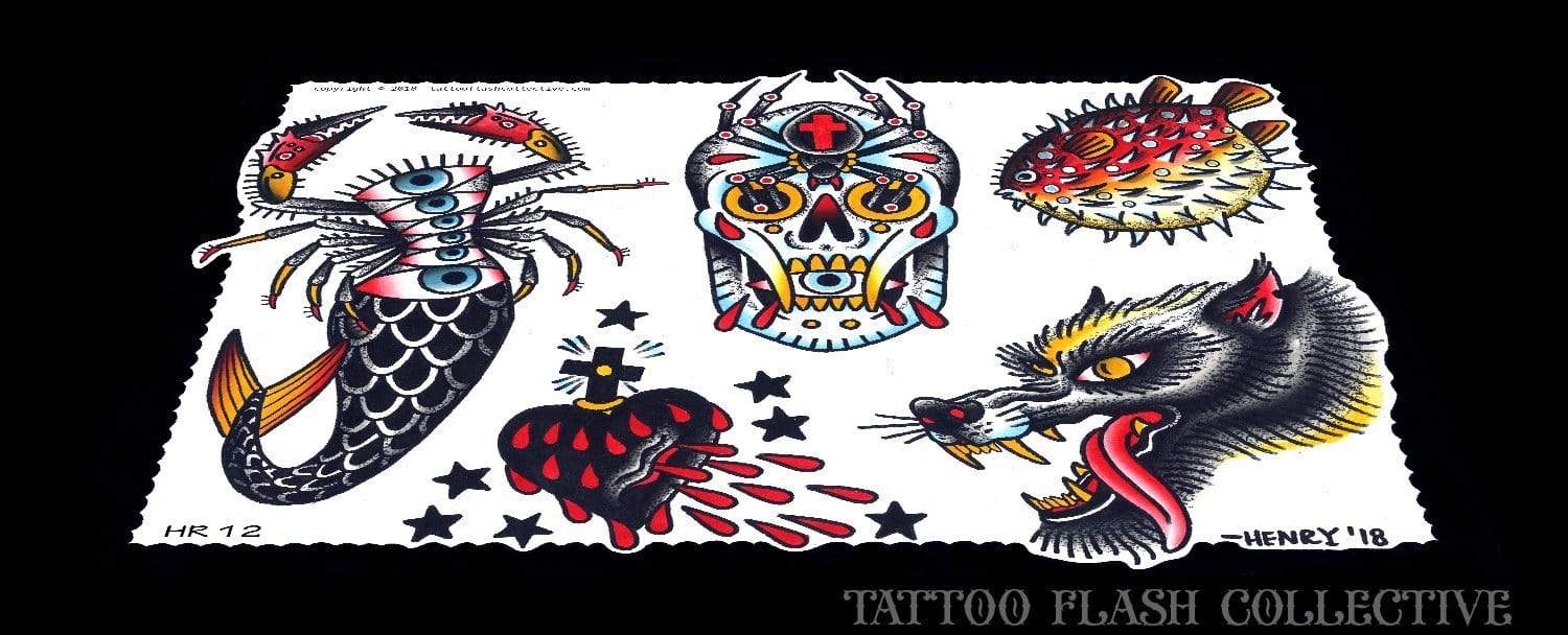 Henry Rodriguez 5 page Digital Flash #11-#15 - tattooflashcollective