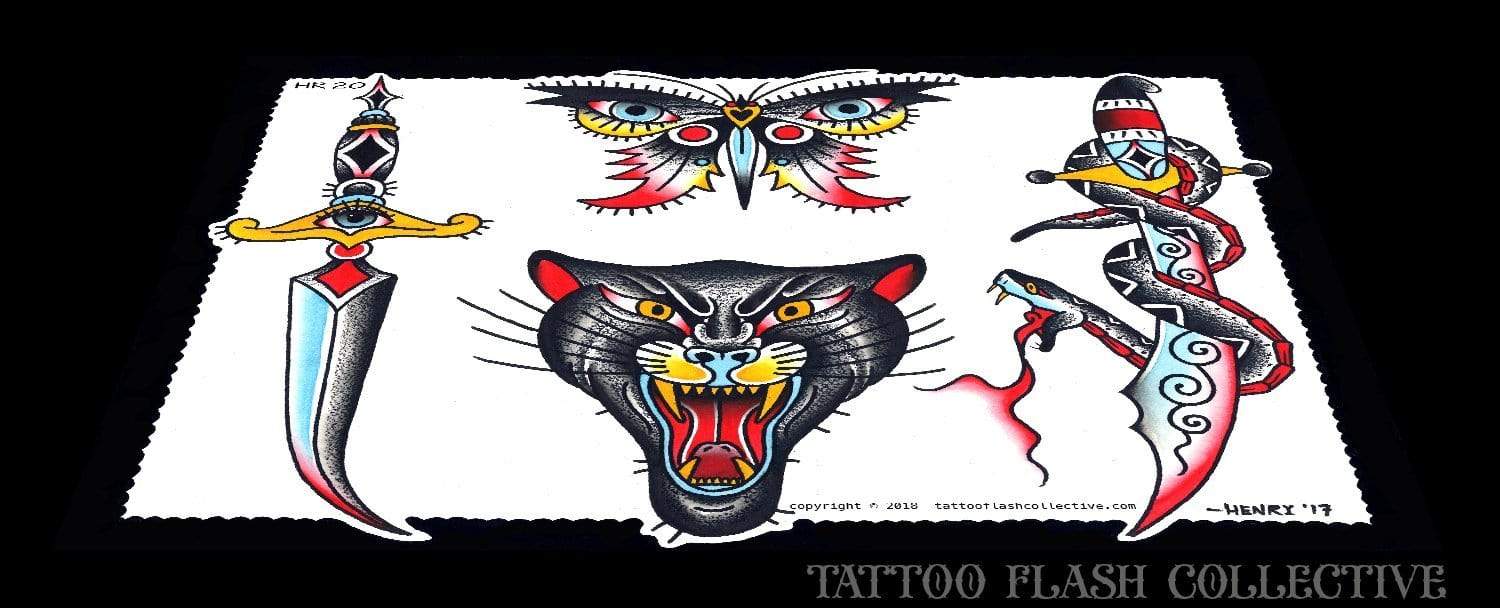 Henry Rodriguez 5 page Digital Flash #16-#20 - tattooflashcollective