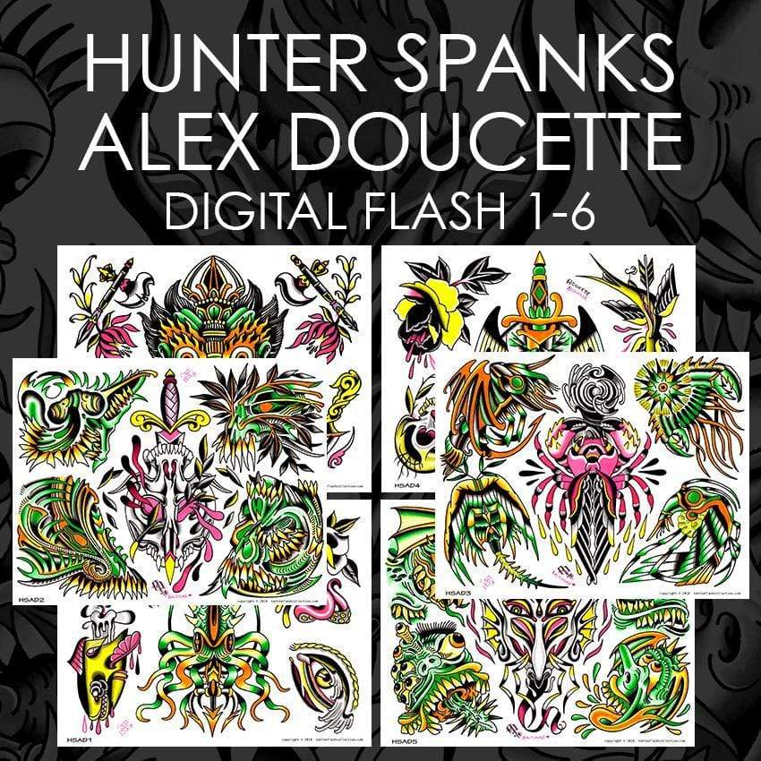 Hunter Spanks/Alex Doucette 6 page Digital Flash #1-#6 - tattooflashcollective