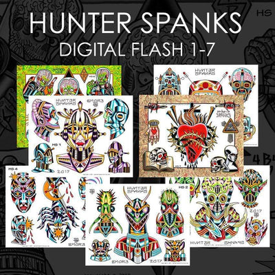 Hunter Spanks 7 page Digital Flash #1-#7 - tattooflashcollective