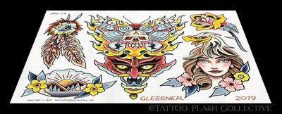 John Glessner 7 page Digital Flash #11-#17 - tattooflashcollective