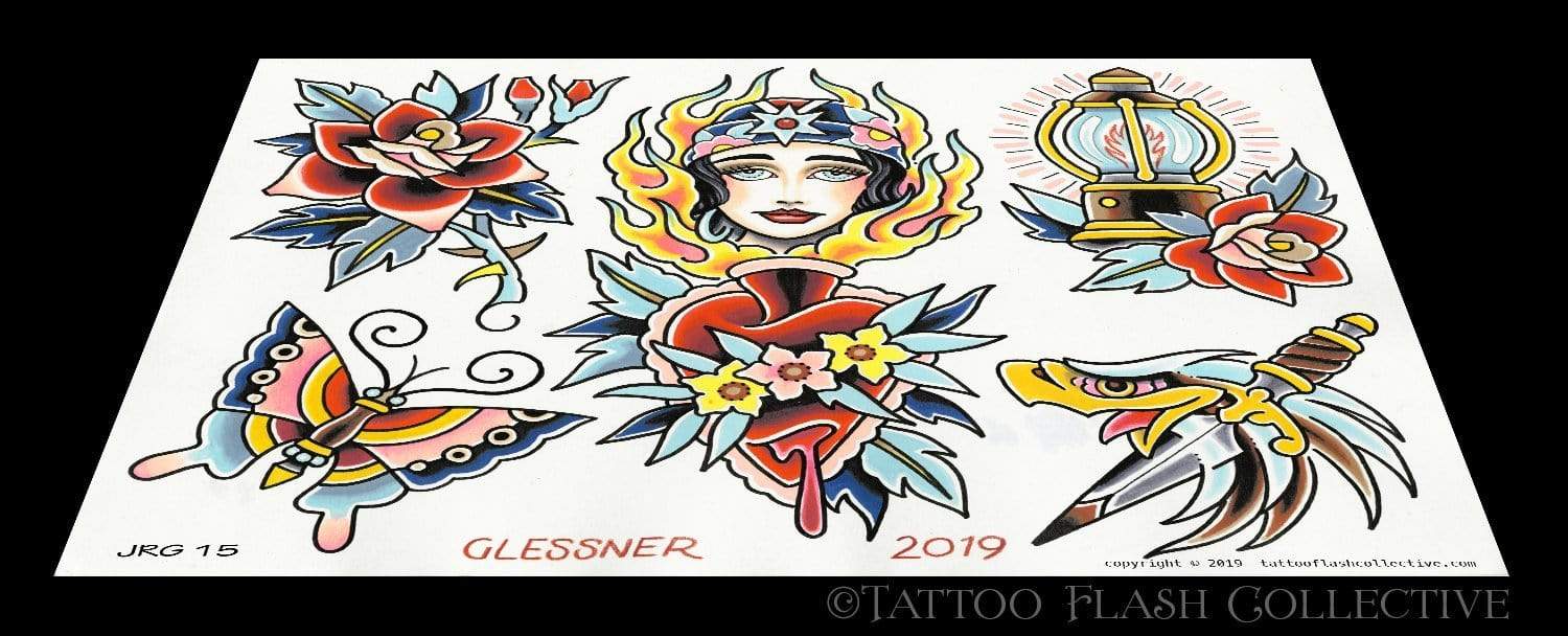 John Glessner 7 page Digital Flash #11-#17 - tattooflashcollective