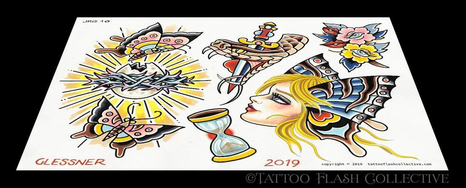 John Glessner 7 page Digital Flash #11-#17 - tattooflashcollective